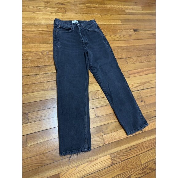 AGOLDE Jeans Womens Sz 25 90's Crop High Rise Black Distressed Denim Pants - Picture 2 of 10